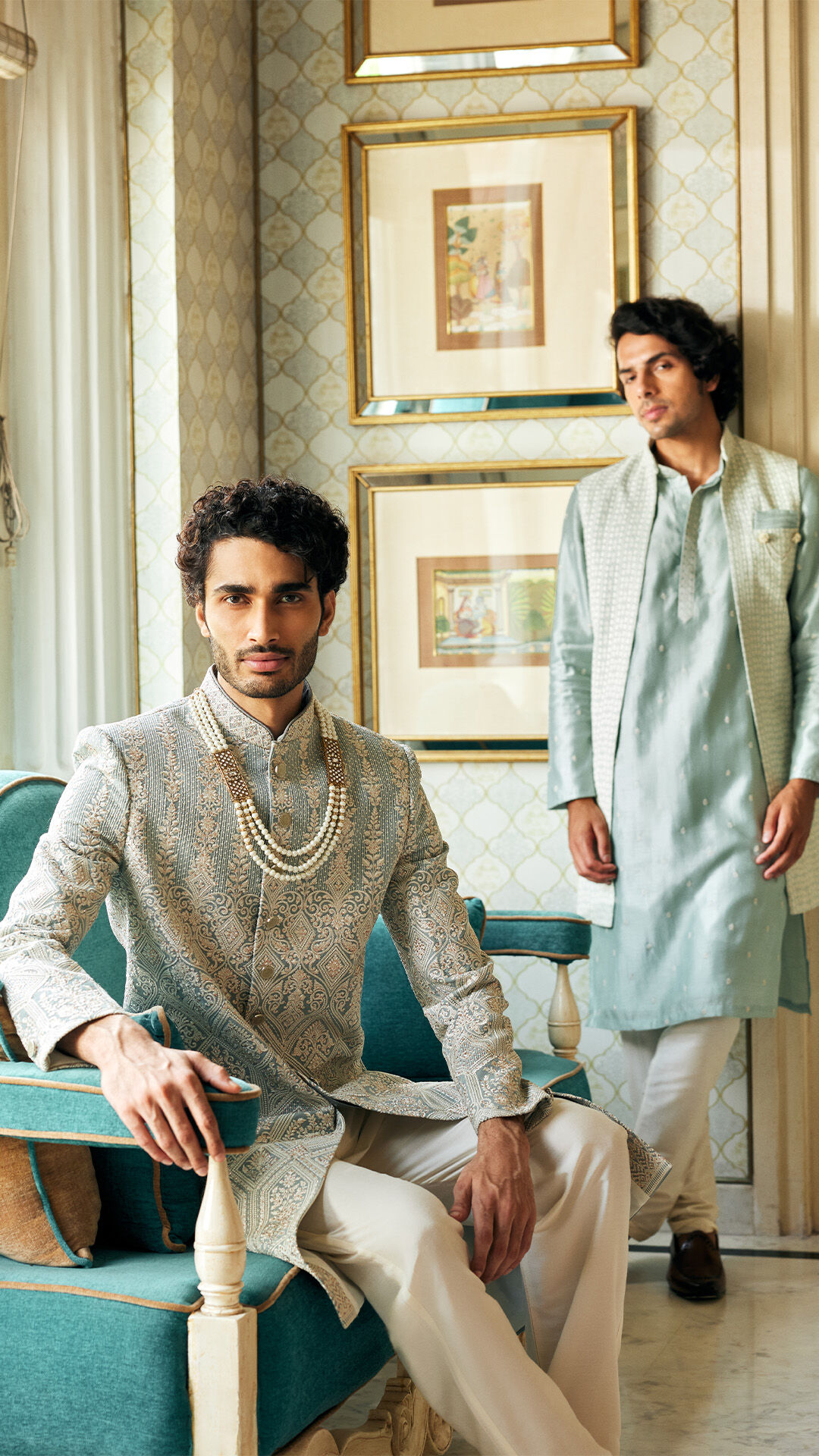 Groom in blue royal sherwani for wedding